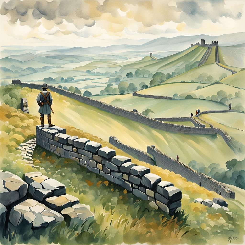 Hadrian's Wall: Gouache Landscape Illustration in Britain