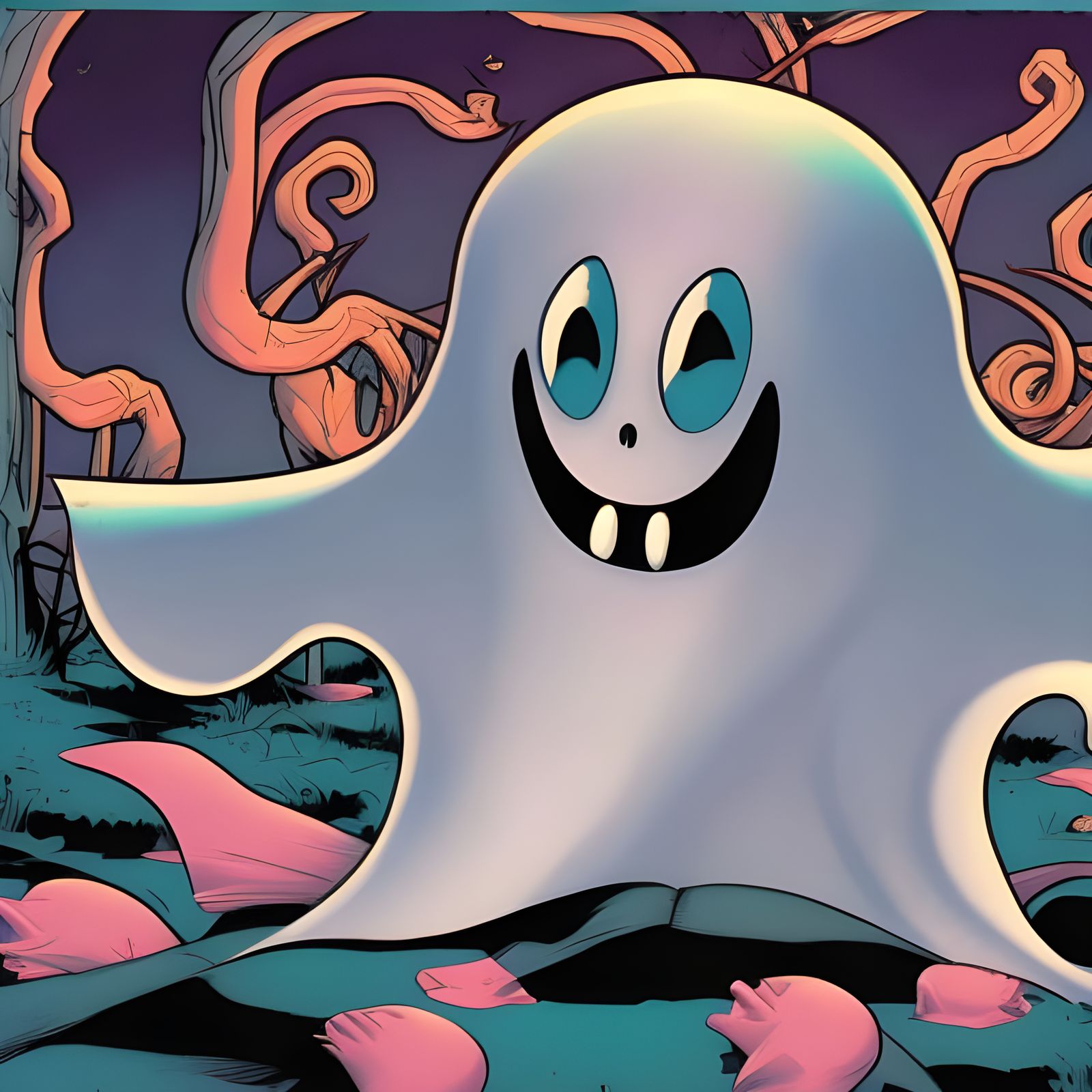 Friendly and Spooky Cartoon Ghost in Comic Art Style