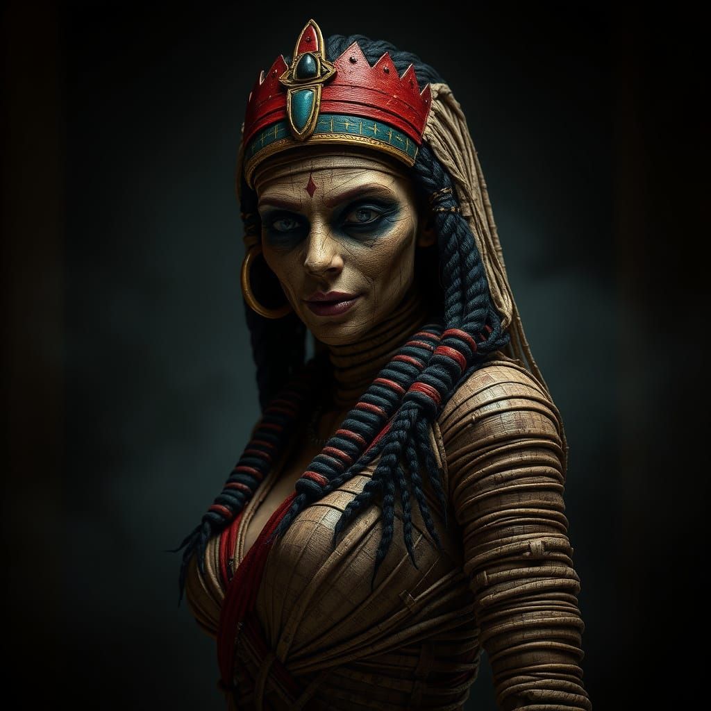 Ethereal Mummy Goddess Radiates Confidence and Mystery