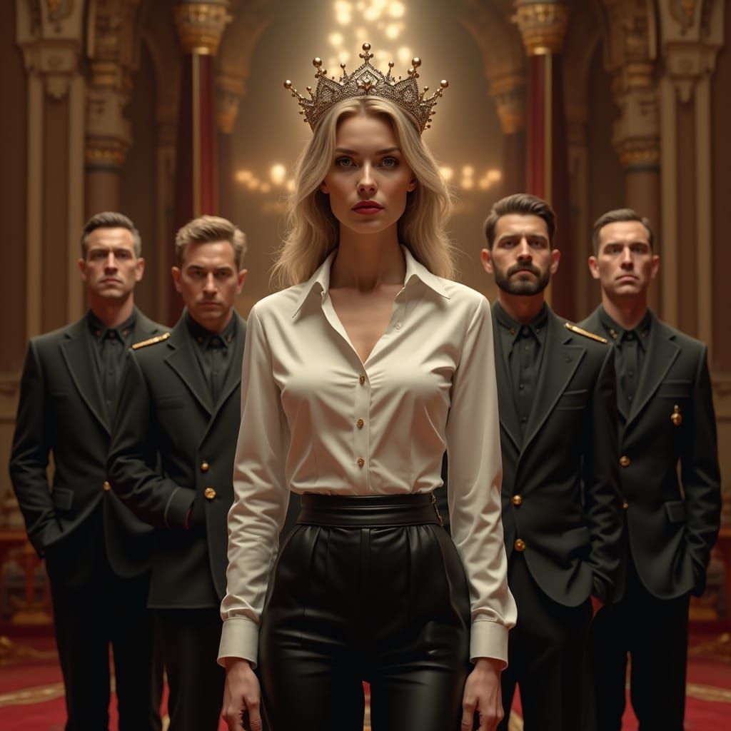 Regal Female King in Ornate Palace: Syd Mead Style