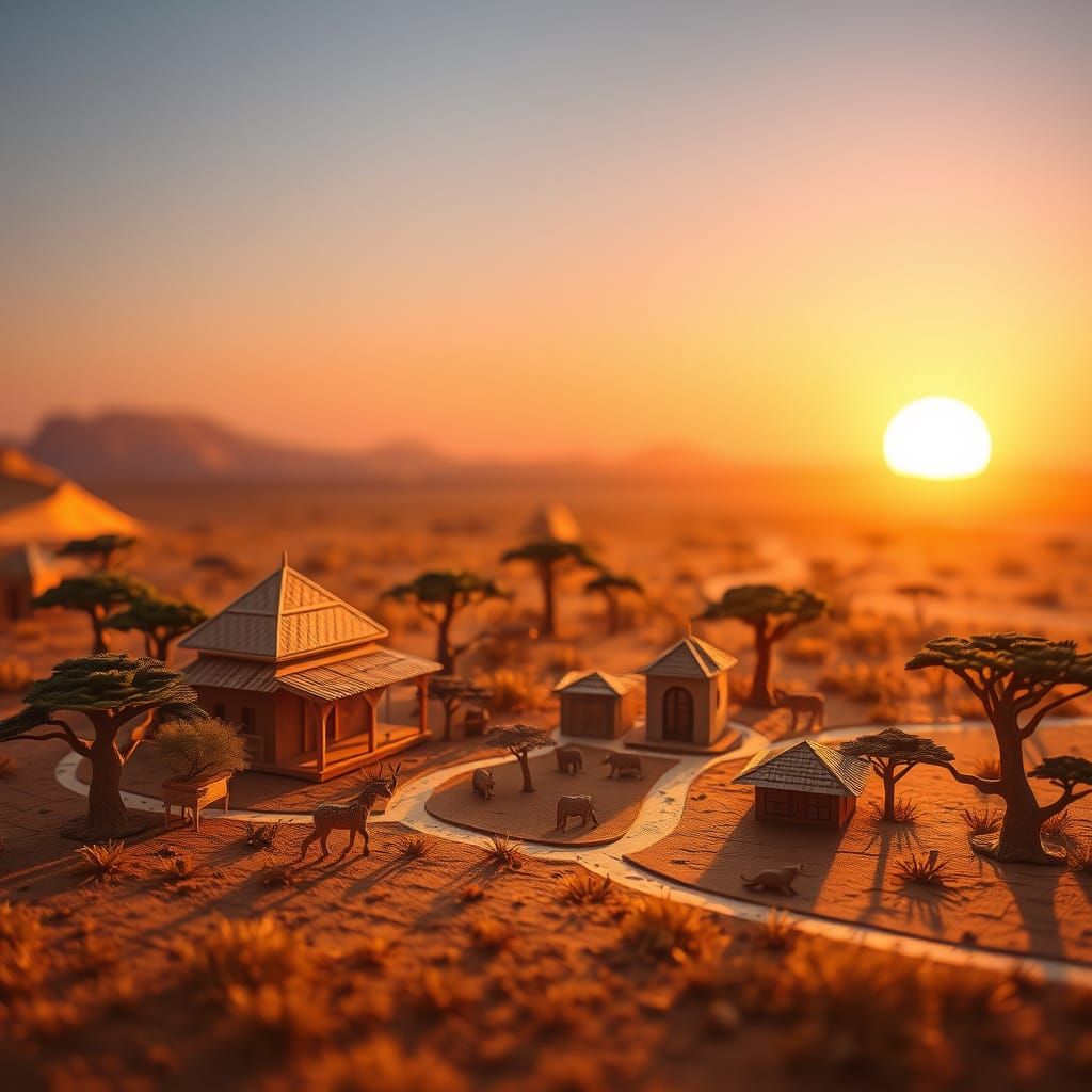 Serene Origami Savannah Village at Sunset