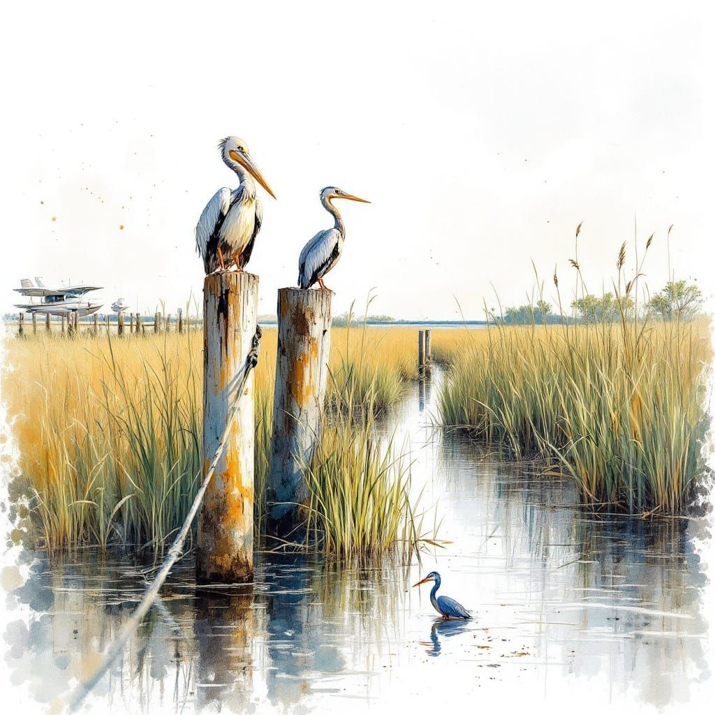 Pelicans Amidst Mangrove Marshes in Florida Everglades