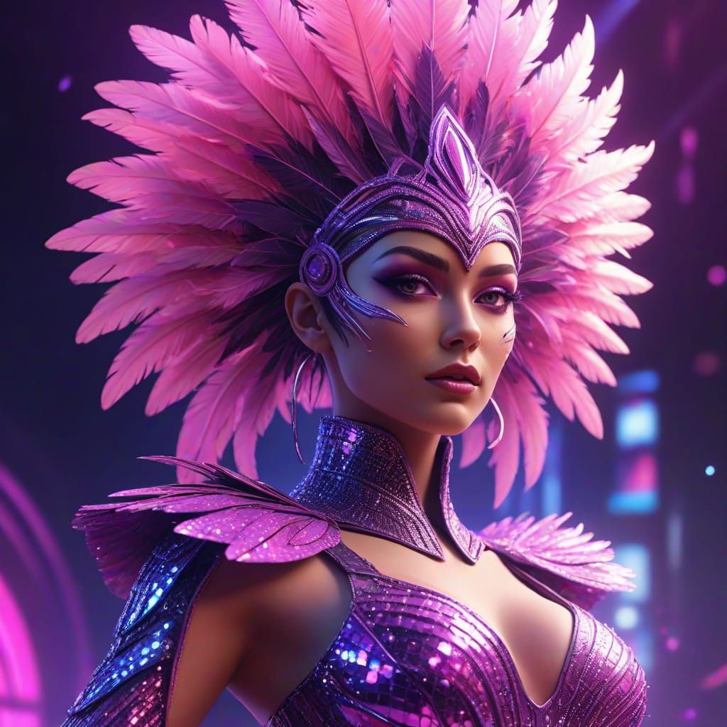 Futuristic Showgirl Performance in Neon Lights