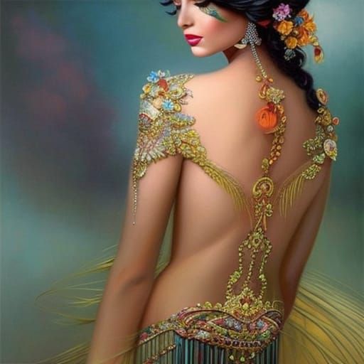 Drag Queen Portrait with Flowers, Detailed Digital Art