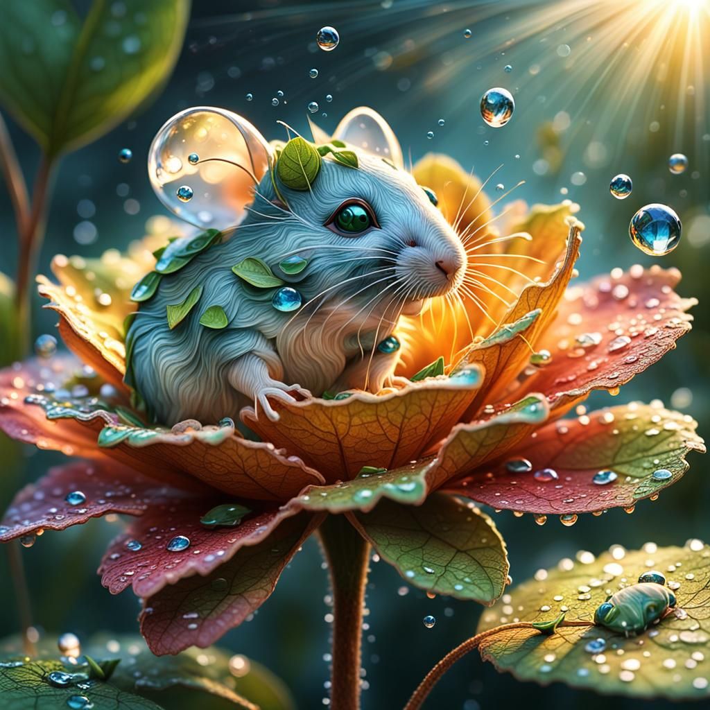 Hyperrealistic Sunrise Flower with Woolen Mouse in 3D