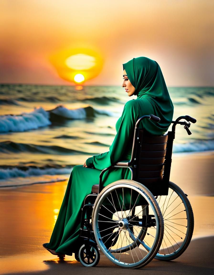 Woman in Hijab Watching Sunset: Ultrarealistic Detail