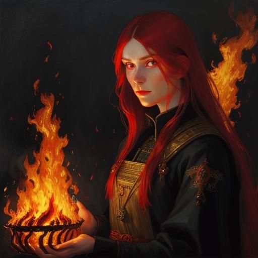 Fire Portrait of Woman in Painterly Style