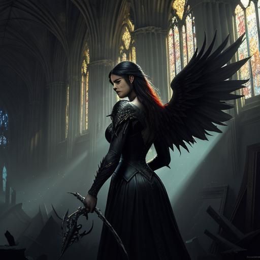 Lucifer in Ruined Cathedral: Dark Fantasy Art