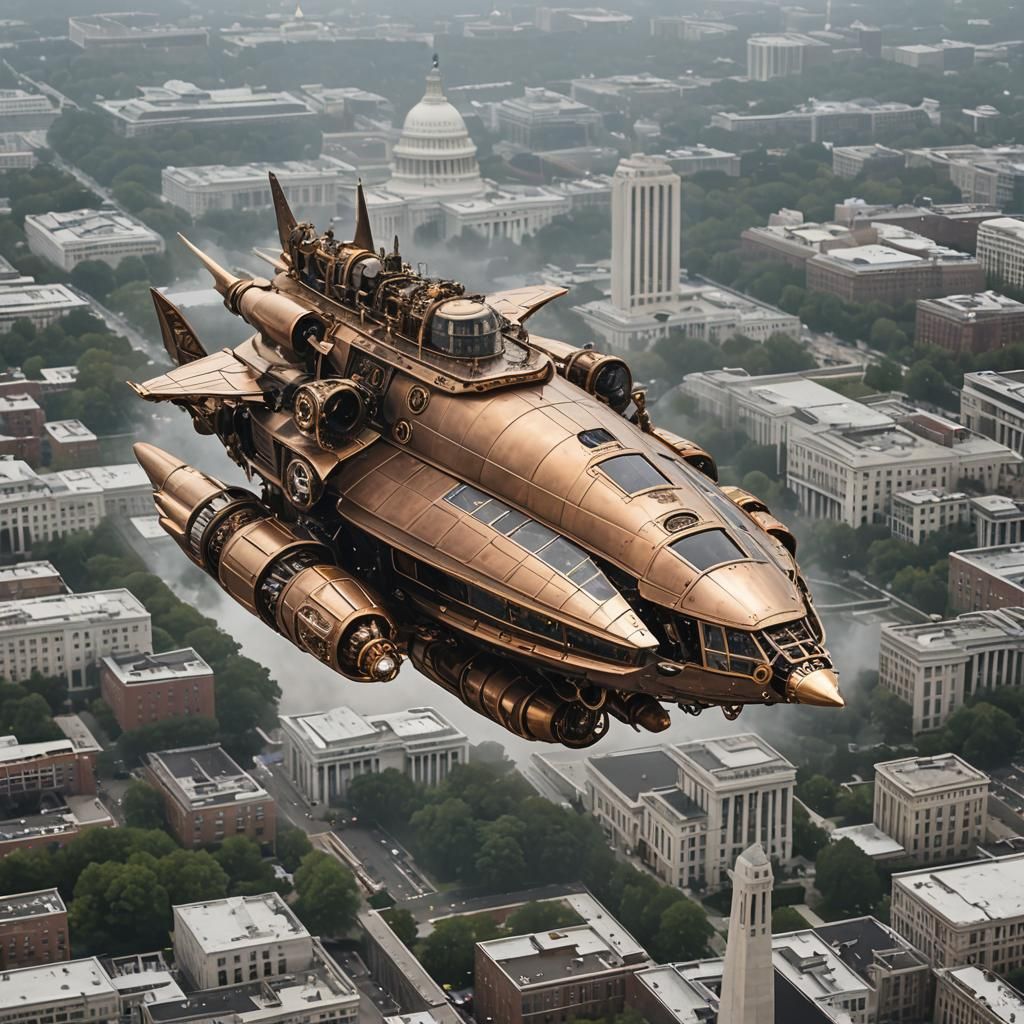 Steampunk Spaceship Over Washington, D.C.