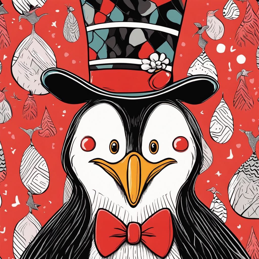 Penguin in Tuxedo: Dr. Seuss-Style Illustration