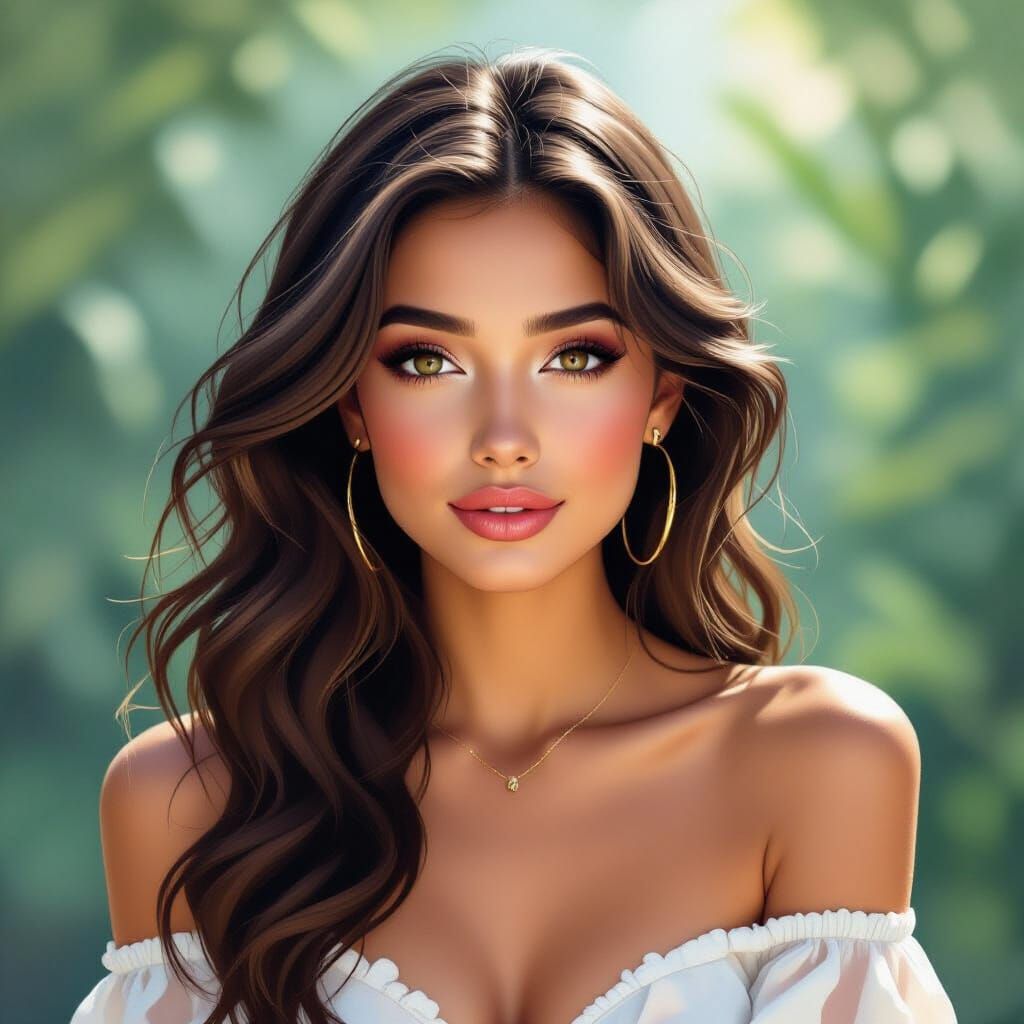Stunning Young Woman Portrait in Gouache Style