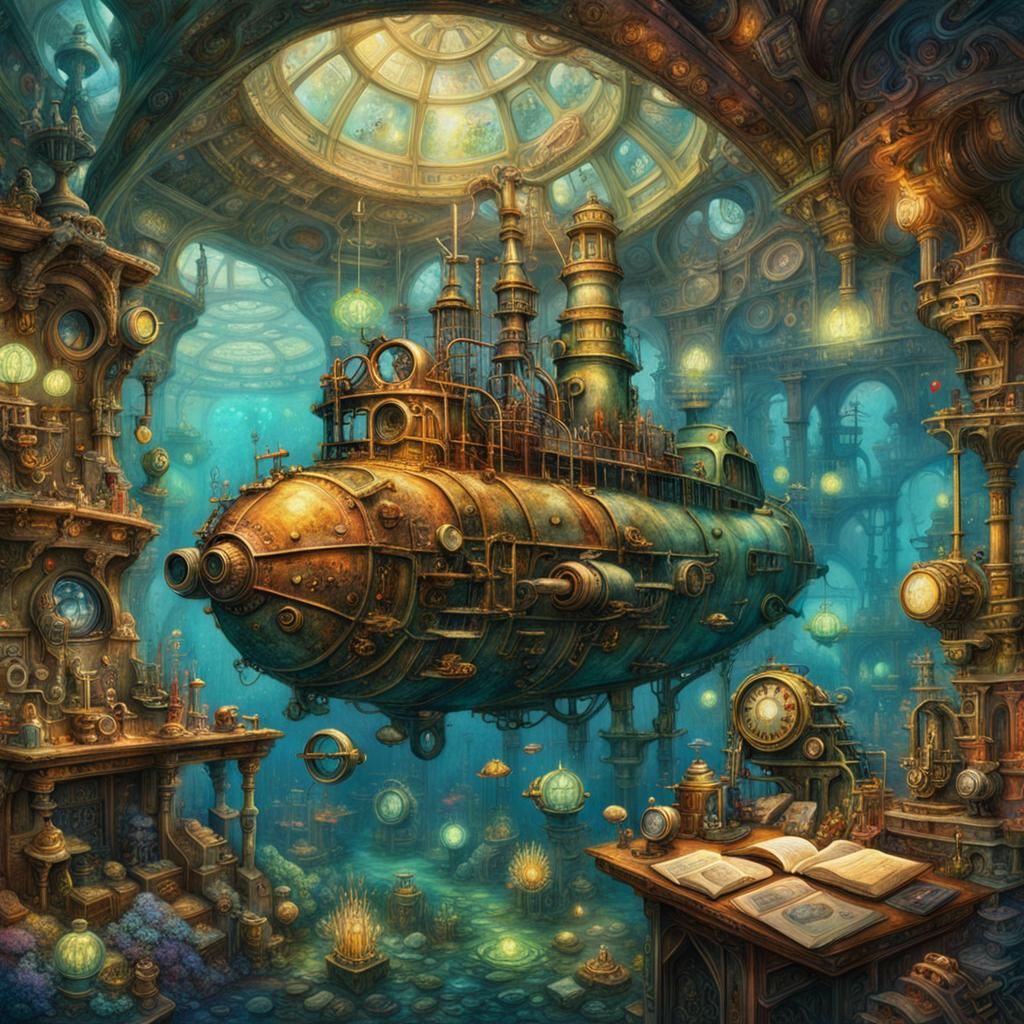 An underwater steampunk laboratory