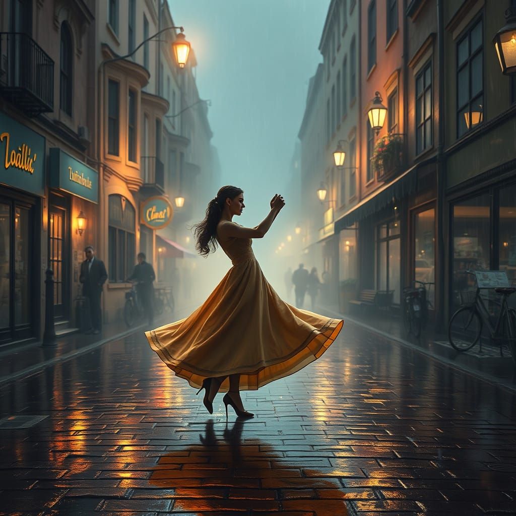 Whimsical Waltz Under Misted City Skies