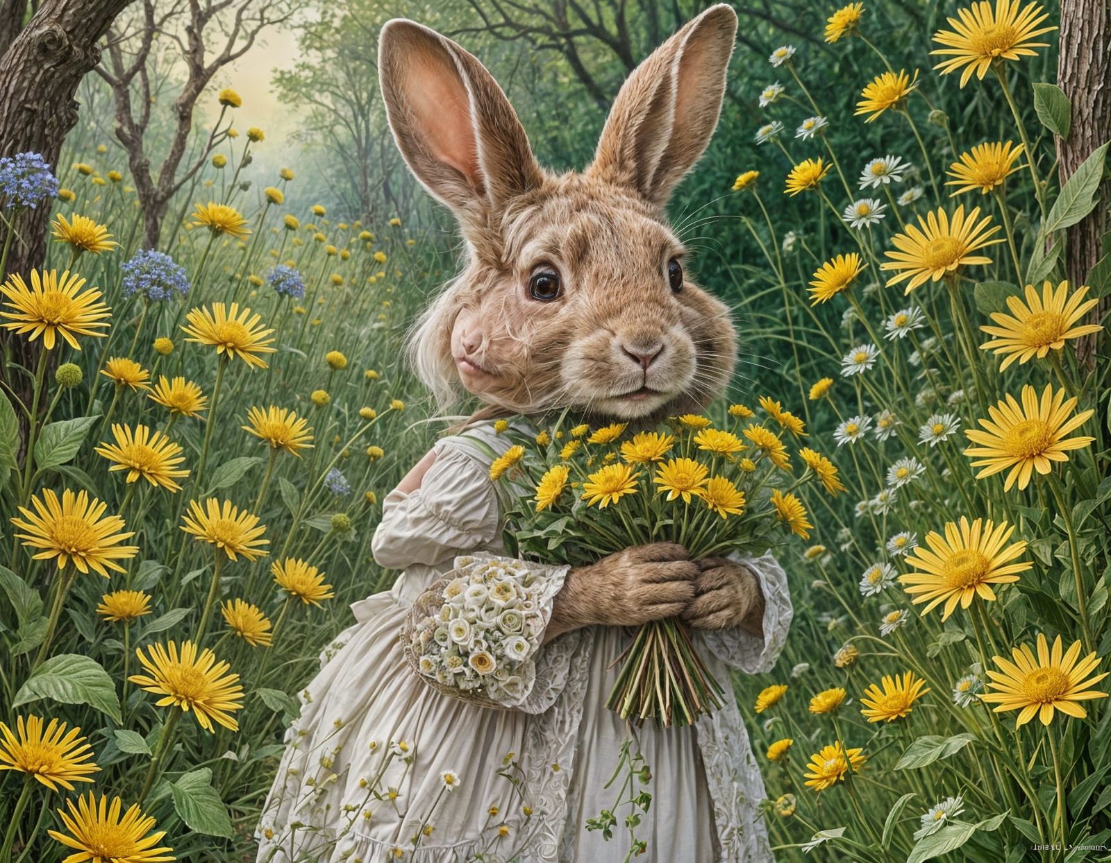 Whimsical Rabbit Bride in Floral Attire