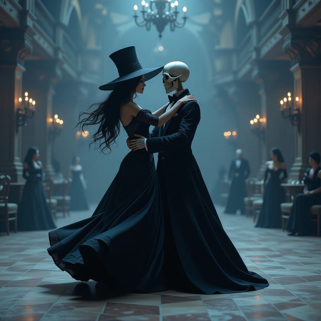 Mystical Ballroom Dance with Death in Gothic Style