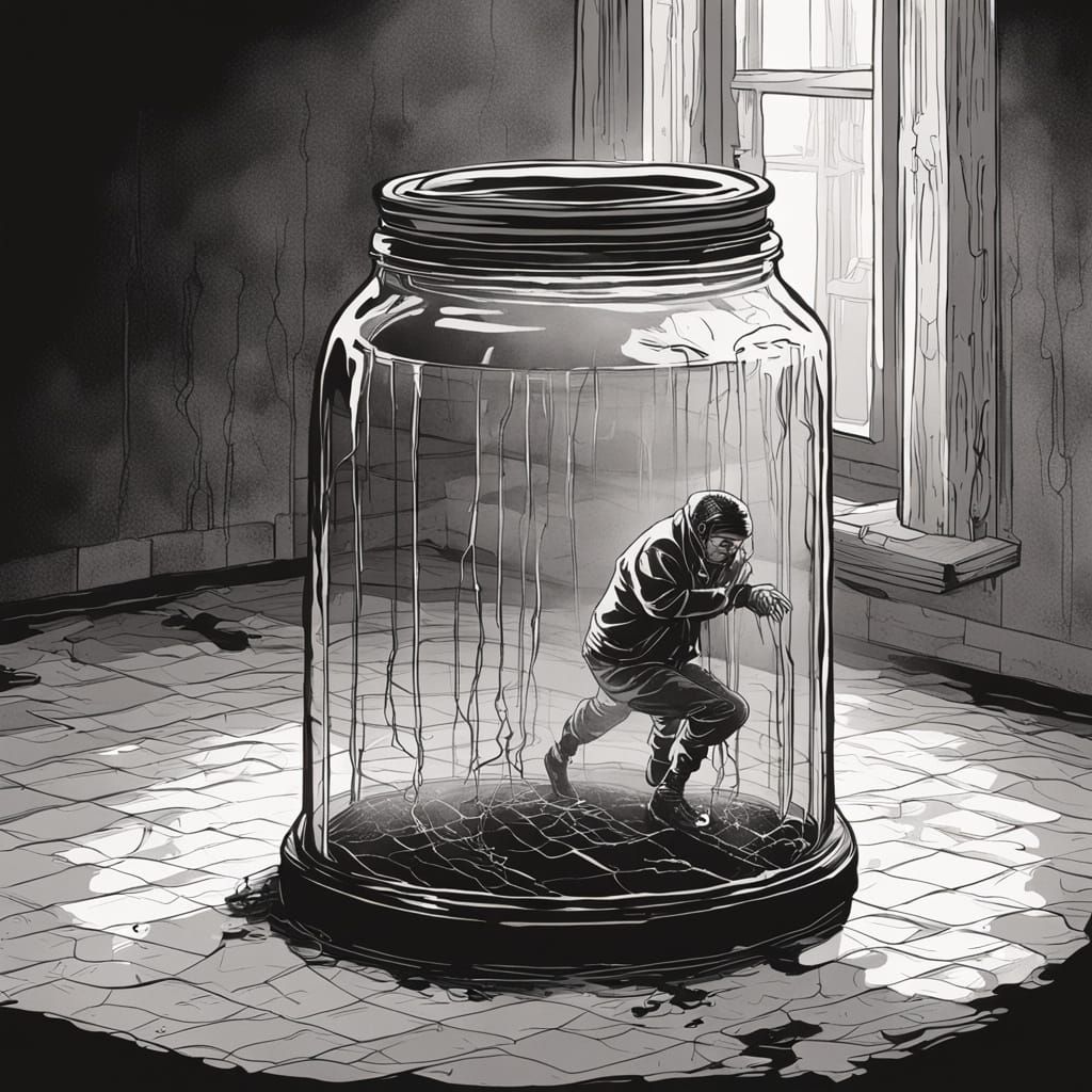 Figure Melting into Glass Jar in a Haunted Room