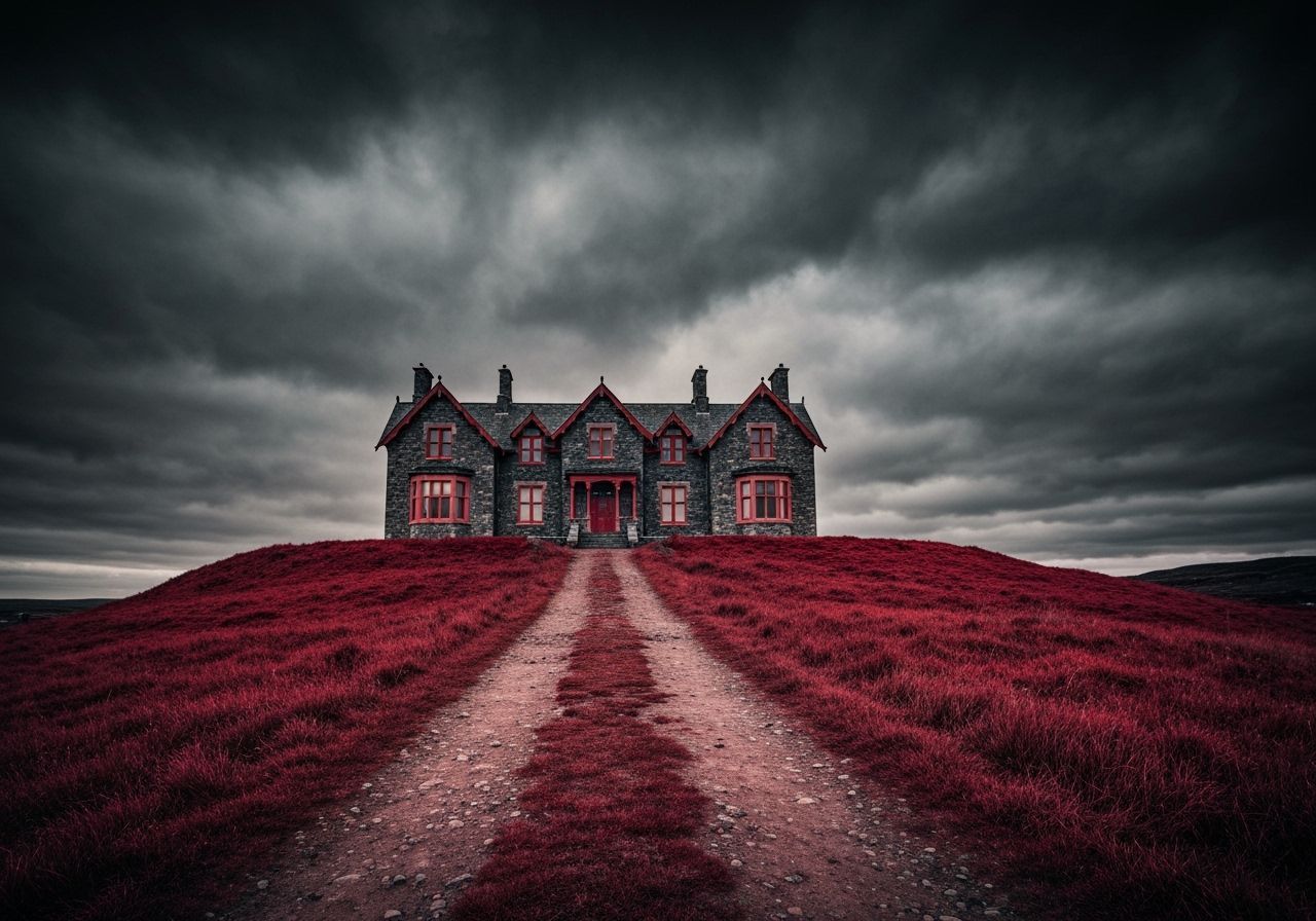Ominous Stone House on a Hill in Gothic Style