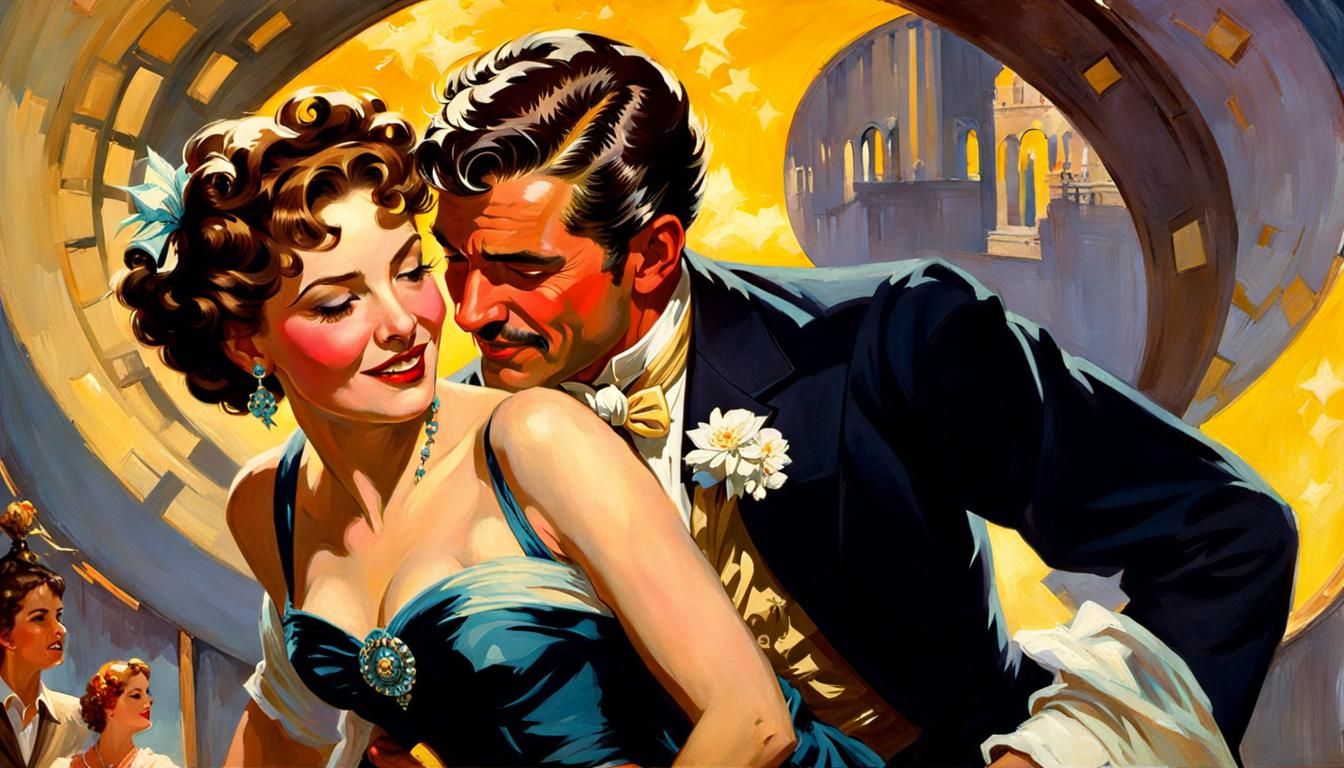 Romantic 1950s Couple, Illustrative Digital Art