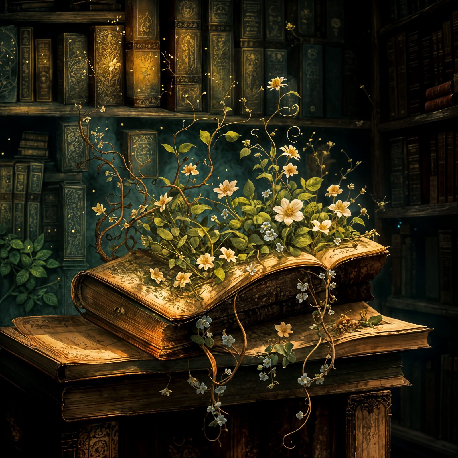 Enchanted Garden Growing Inside an Old Book