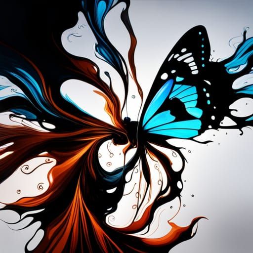 Intricate Butterfly Ink Flow Gouache Painting