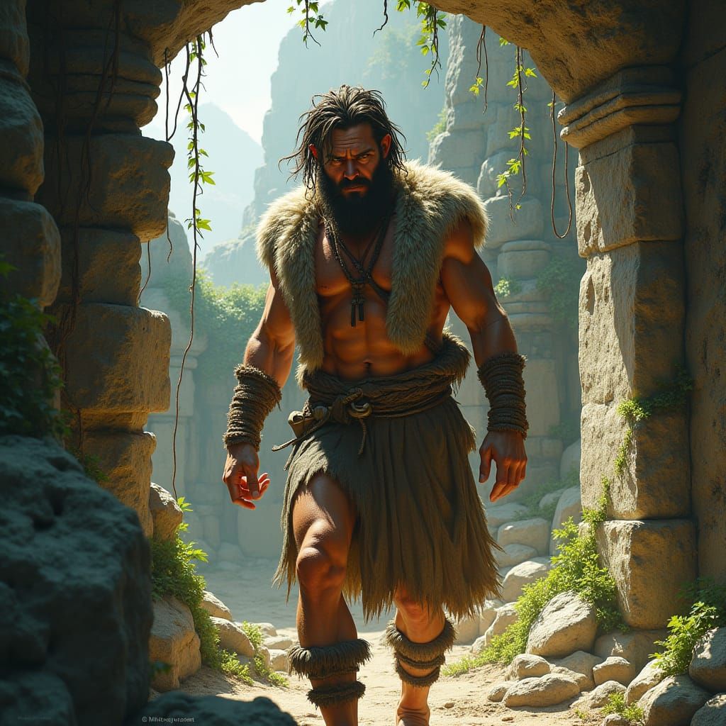 Stone Age Man Explores Ancient Ruins