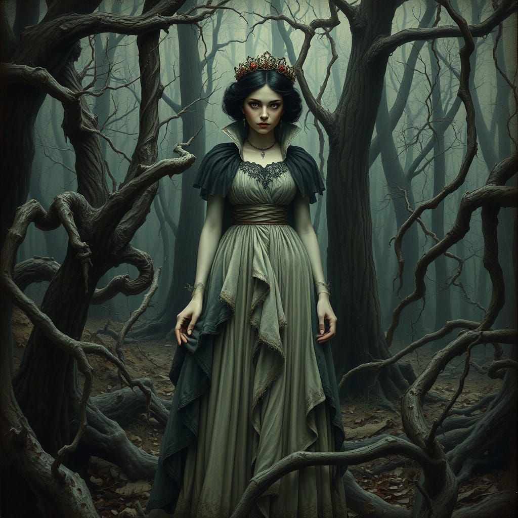 Victorian Snow White in a Haunting Forest of Corruption