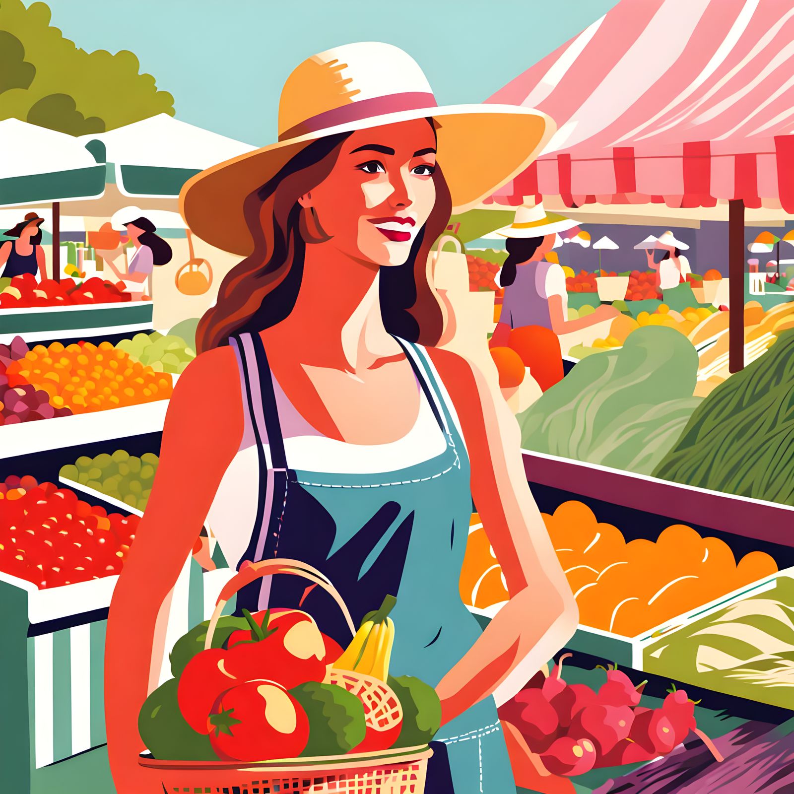 Vibrant Farmer's Market Scene in Digital Art