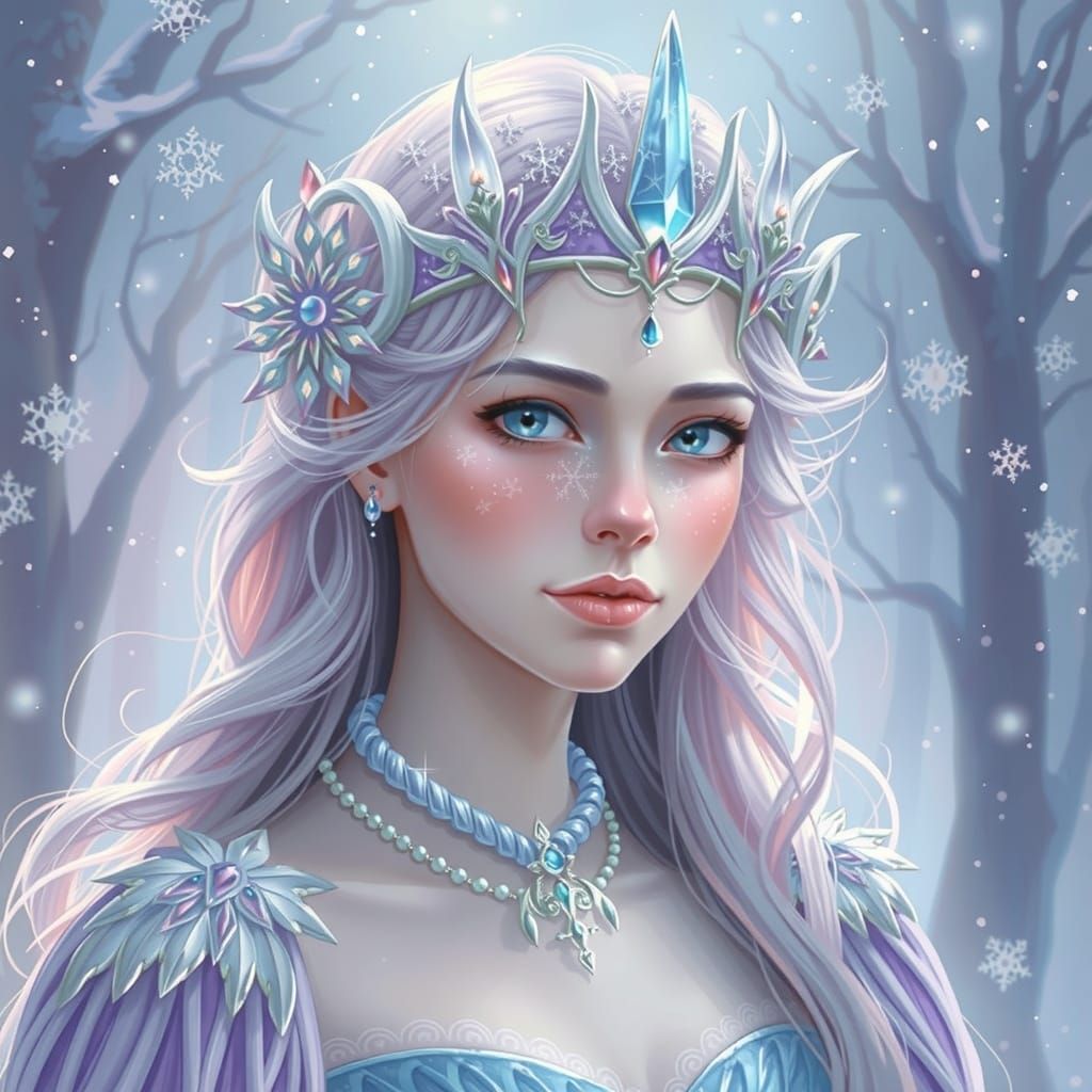 Ethereal Frost Queen in Art Nouveau Style