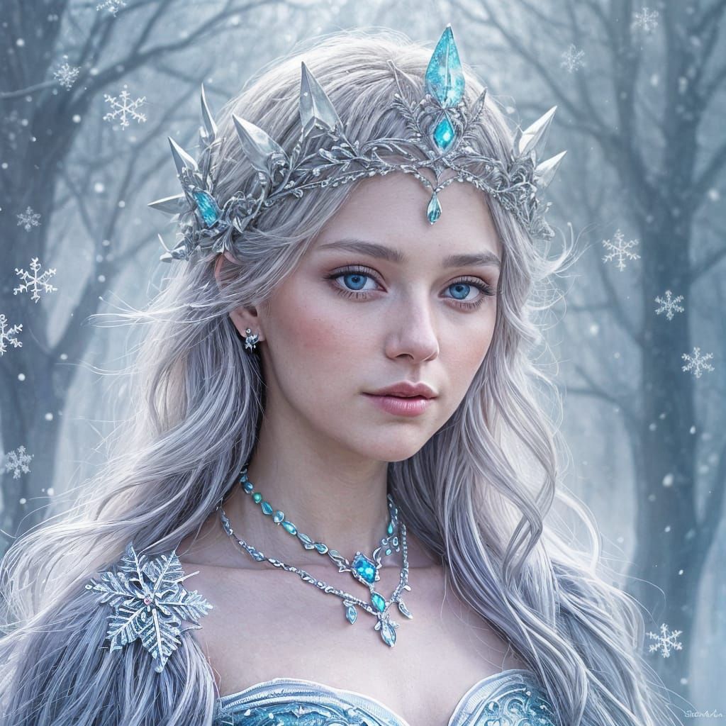 Ethereal Frost Queen in Pastel Art Nouveau Style