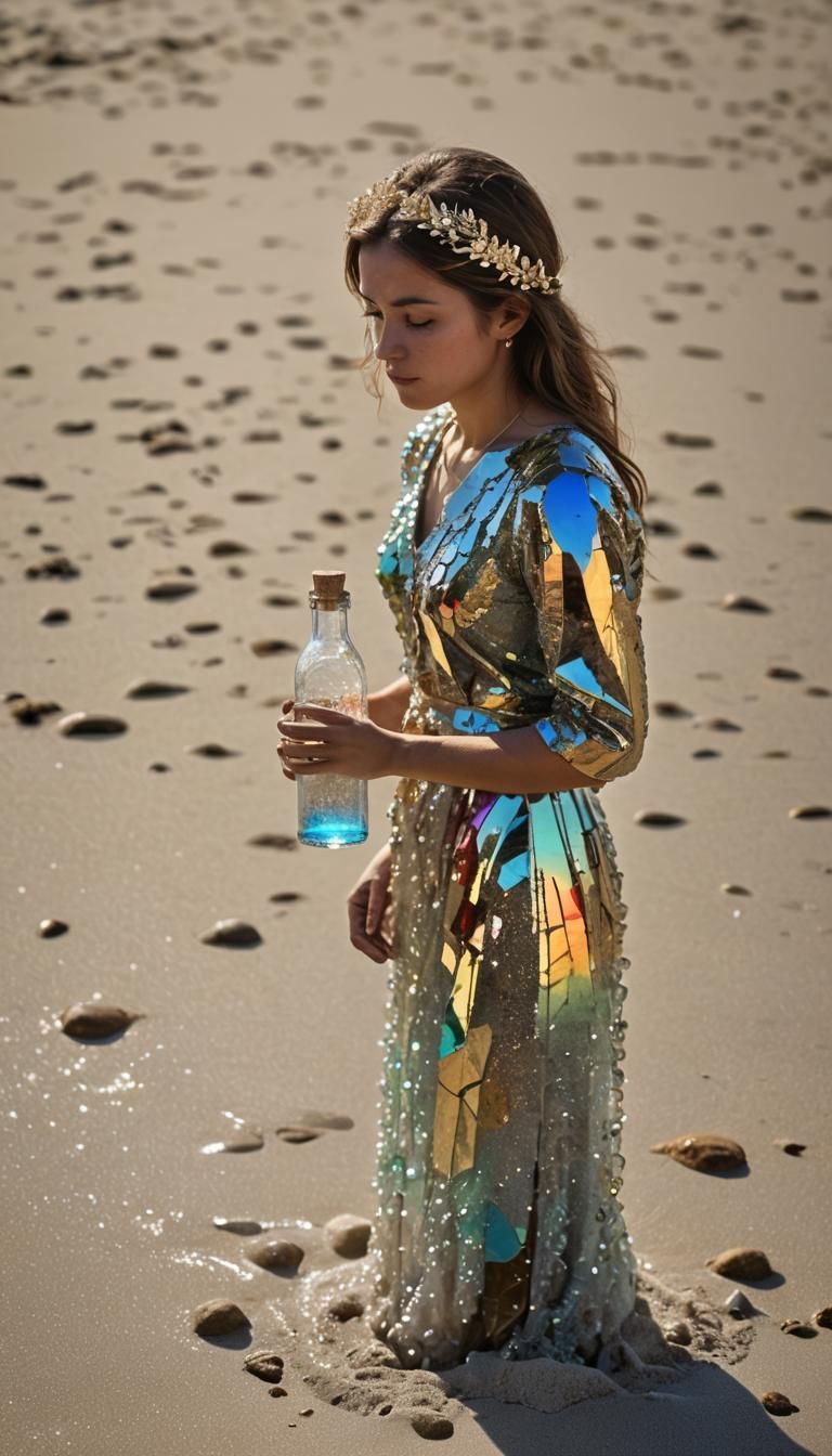 Golden Fairy with Rainbow Dust on Beach