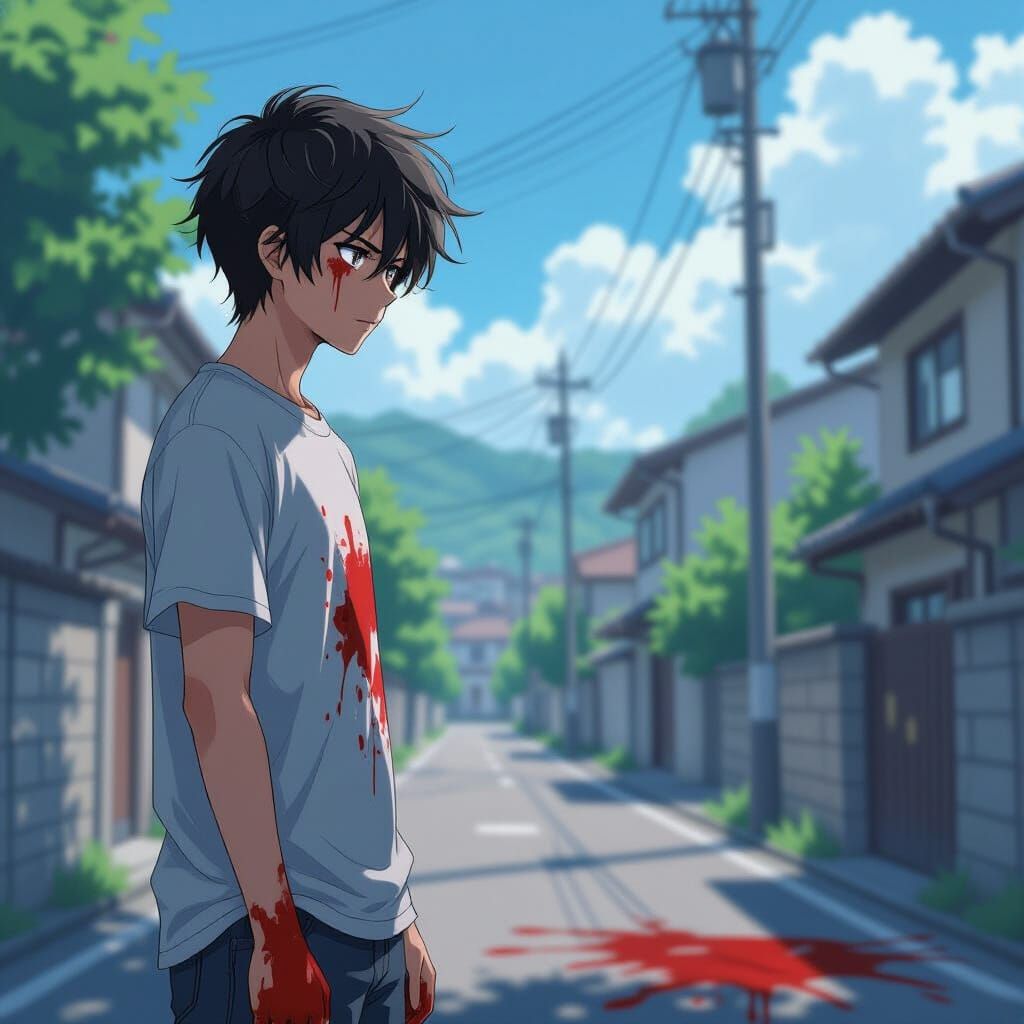 Anime Style Character With Bloodied Hands