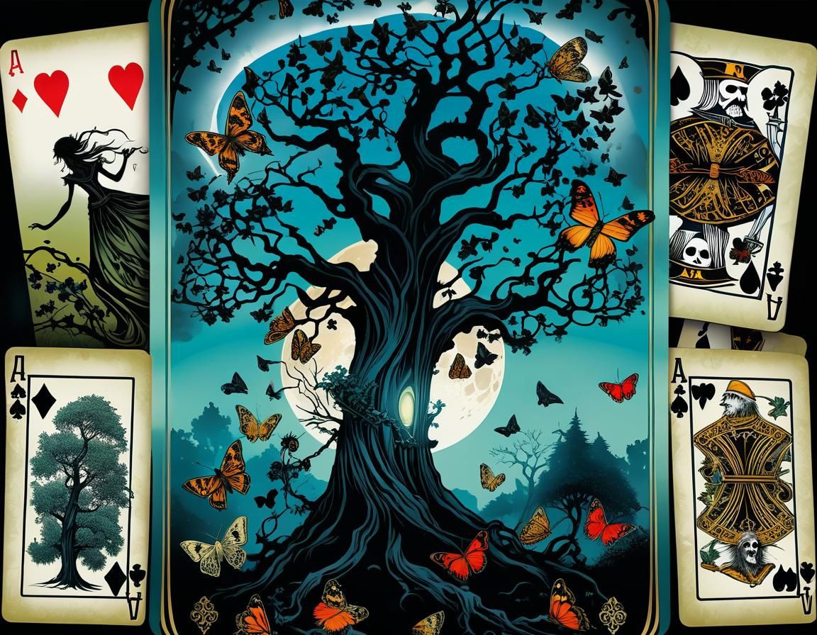 Life and Death Playing Card in Art Nouveau Style