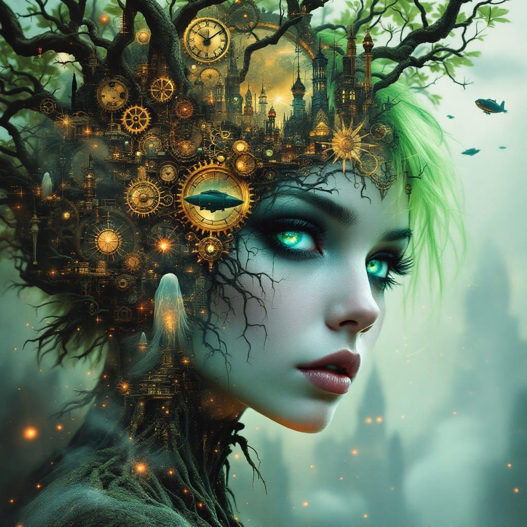 Gothic Fairy in Steampunk Metropolis