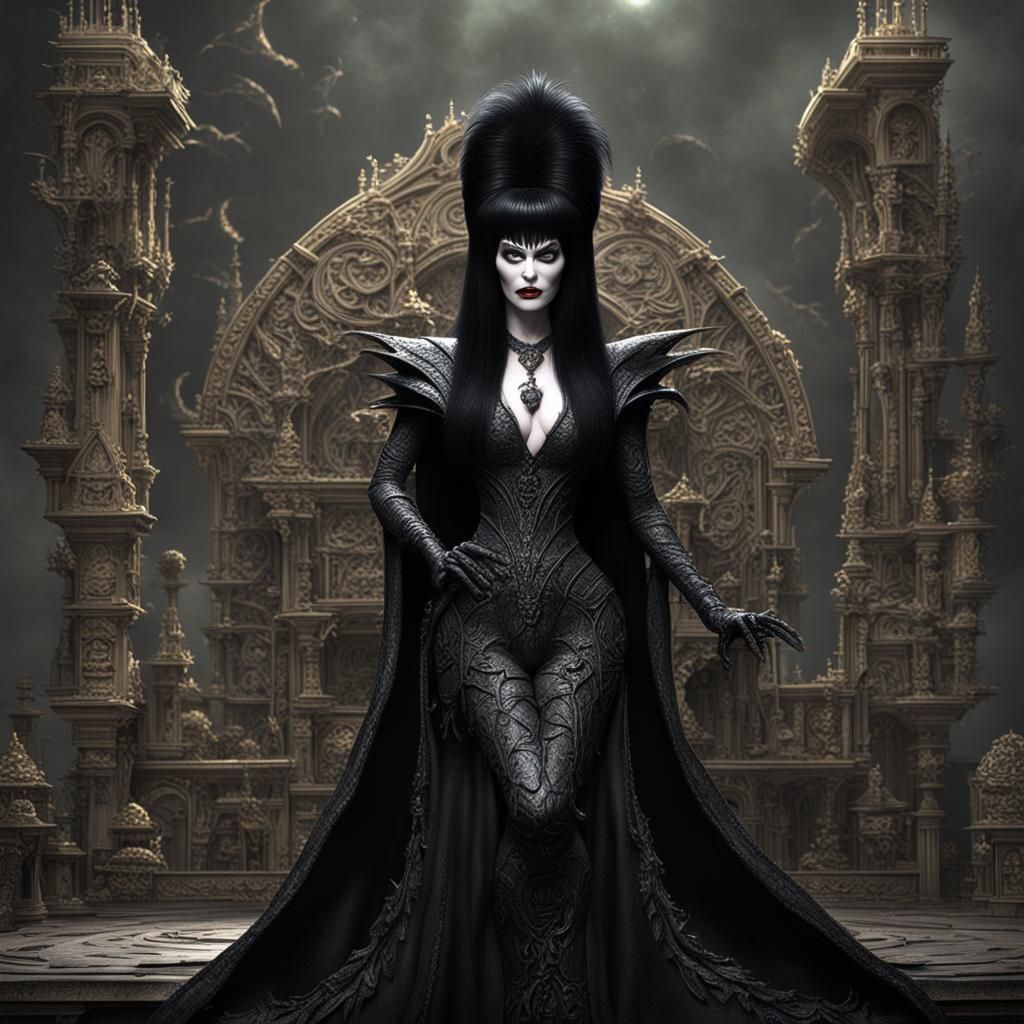 Elvira Mistress of the Dark in 3D CGI Style