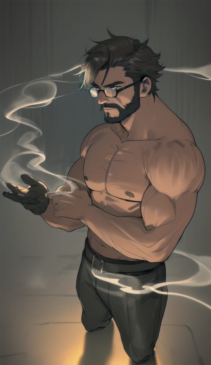 Brawny Bara Man in Smoky Leather Suit