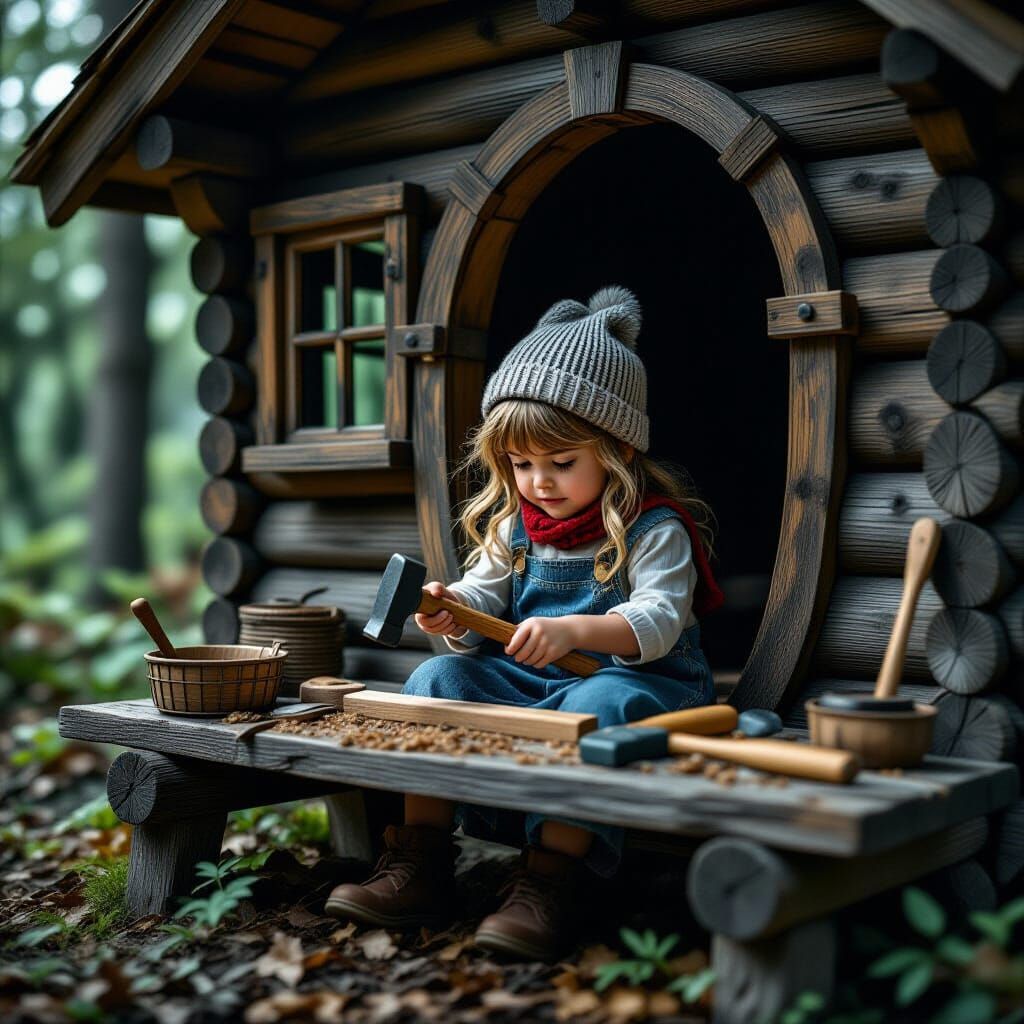 Chibi Witch Renovates Treehouse with Hyperrealistic Detail