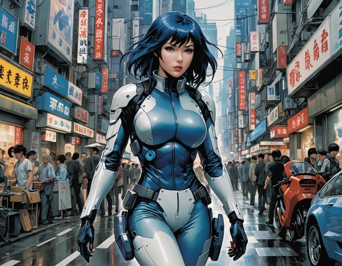 Futuristic Tokyo Biker Girl in Cyberpunk Style