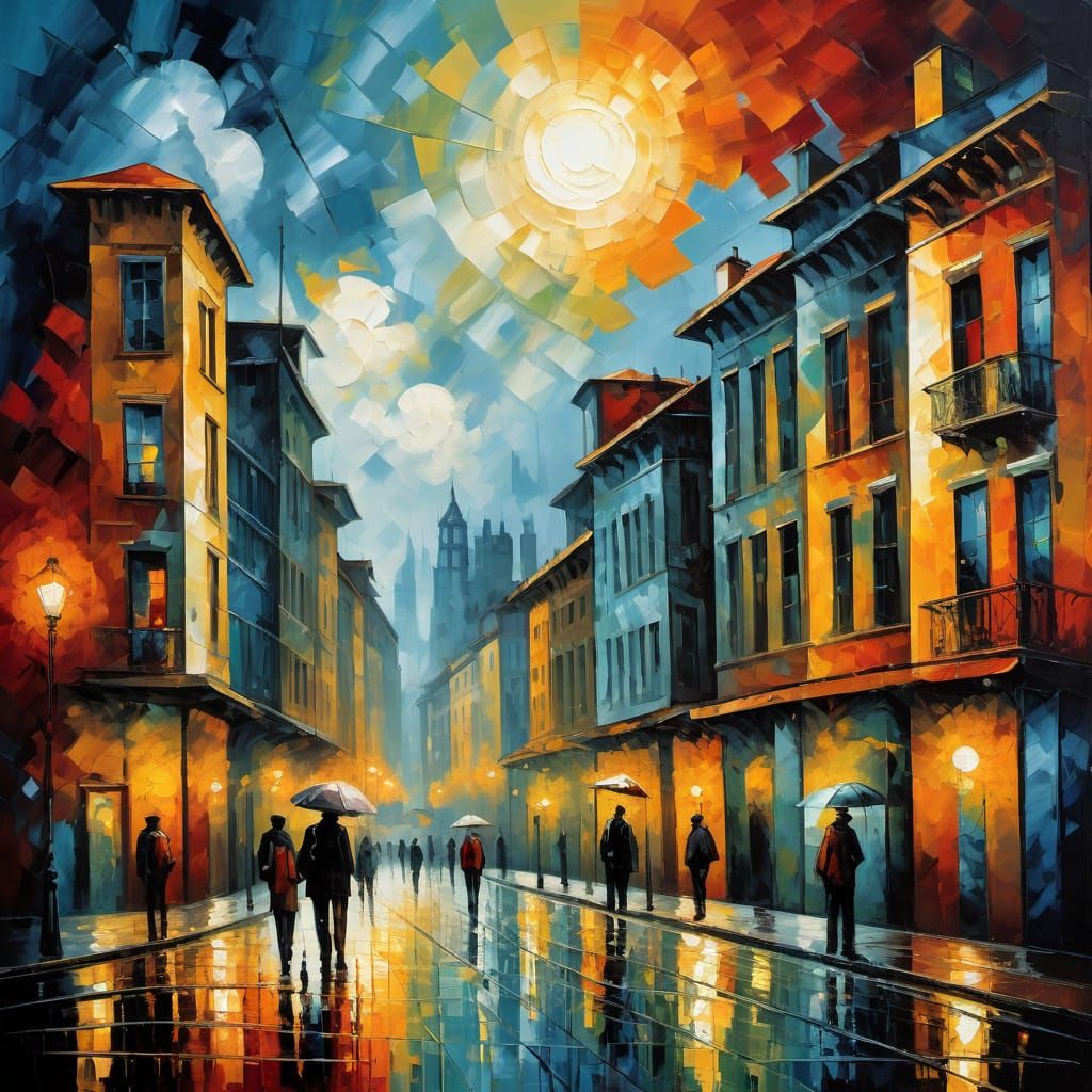 Dreamlike Cityscape in Vibrant Cubist Neo-Impressionism
