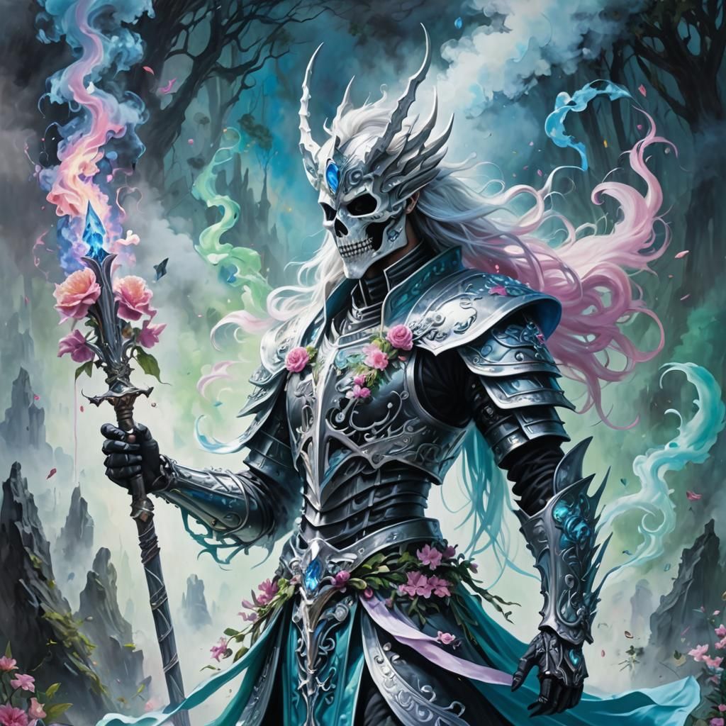 Wuxia Skeletal Lich Warrior King in Pastel Impasto