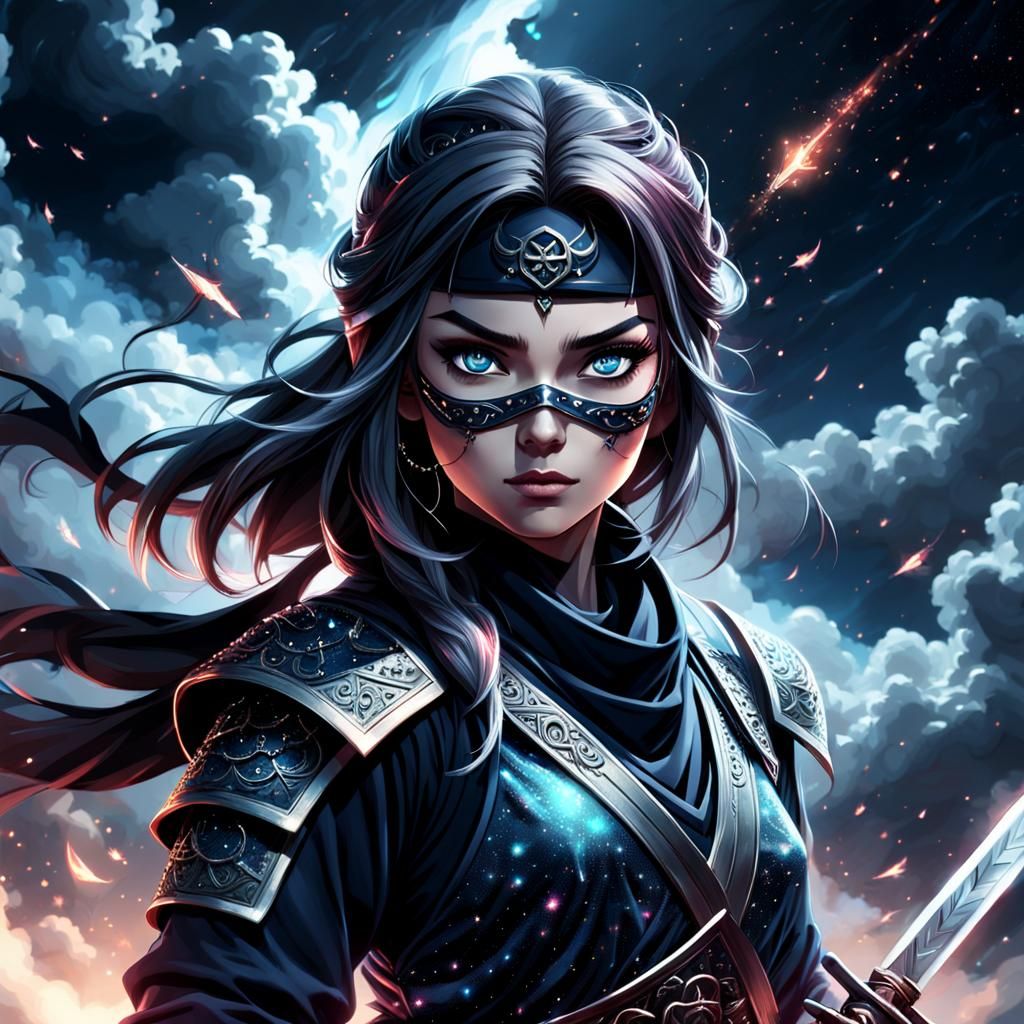 Ninja Girl with Sword in Anime Style