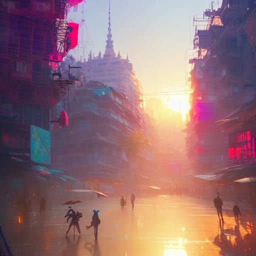 Magical Hawkers at Dawn in Photorealistic Digital Art