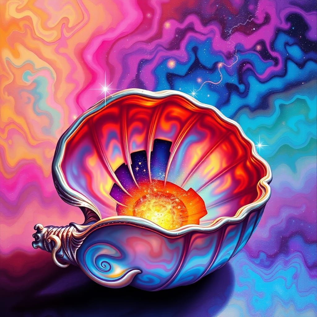 Mystical Explosion of Color Inside Iridescent Shell