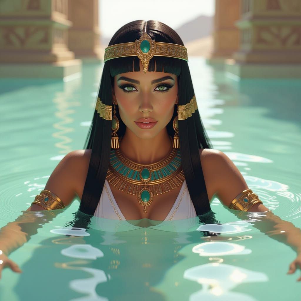 Cleopatra in Milk: A Hyper-Realistic Art Nouveau Portrait