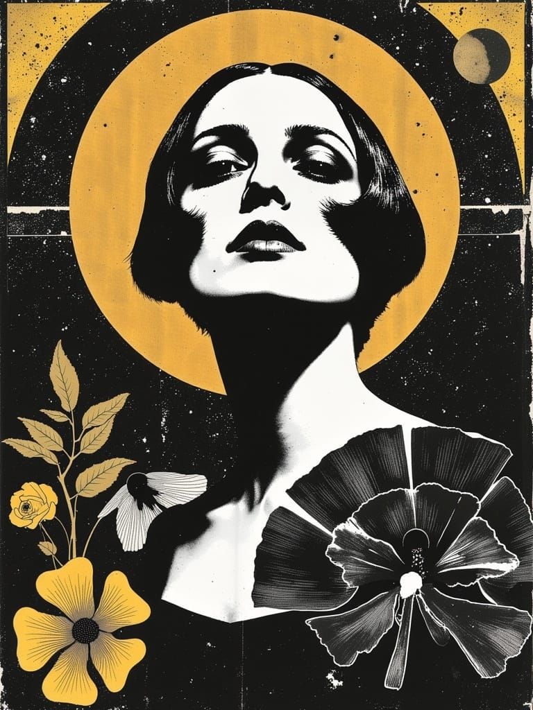 Art Deco Goddess in a Golden Floral Paradise