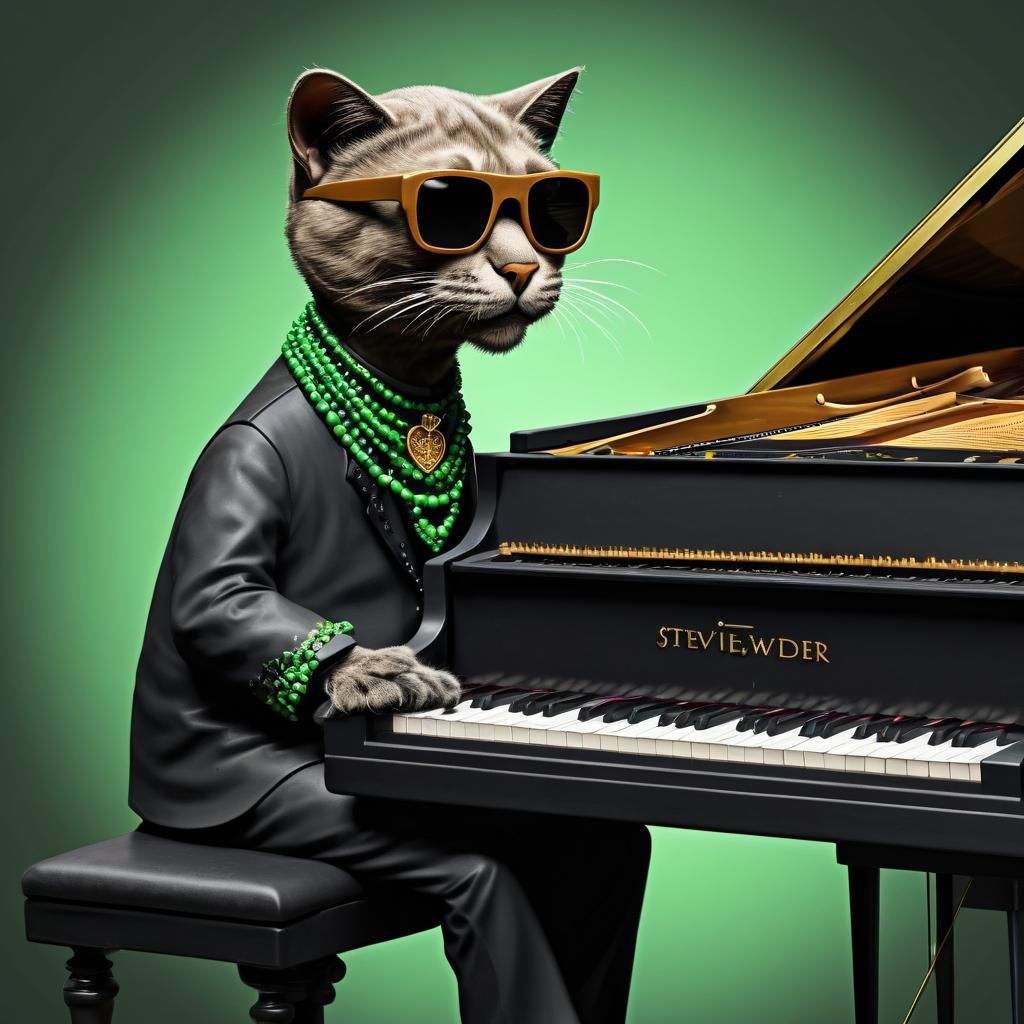 Stevie Wonder Caricature with Cat Cartoon