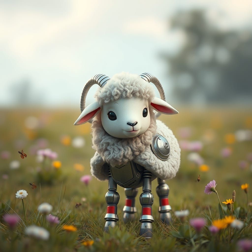 Futuristic Robotic Lamb in Whimsical Style