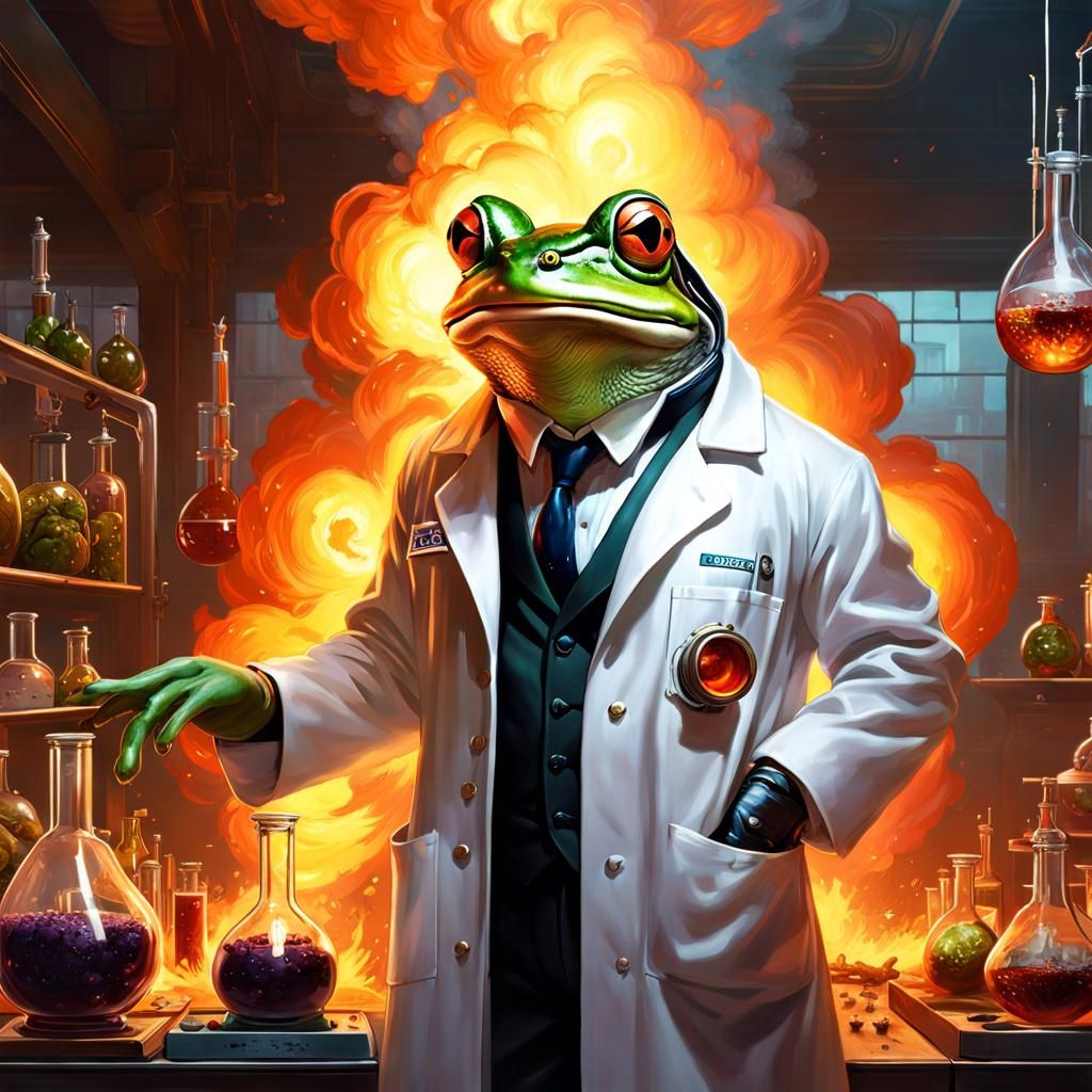 Frog Mad Scientist Portrait in Romantic Style