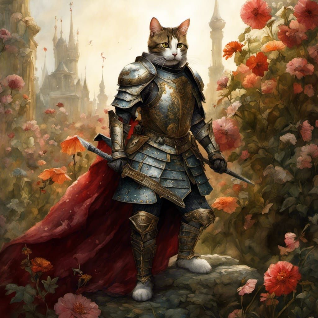 Cat Knight of the Sacred Mouse in Floral Armor