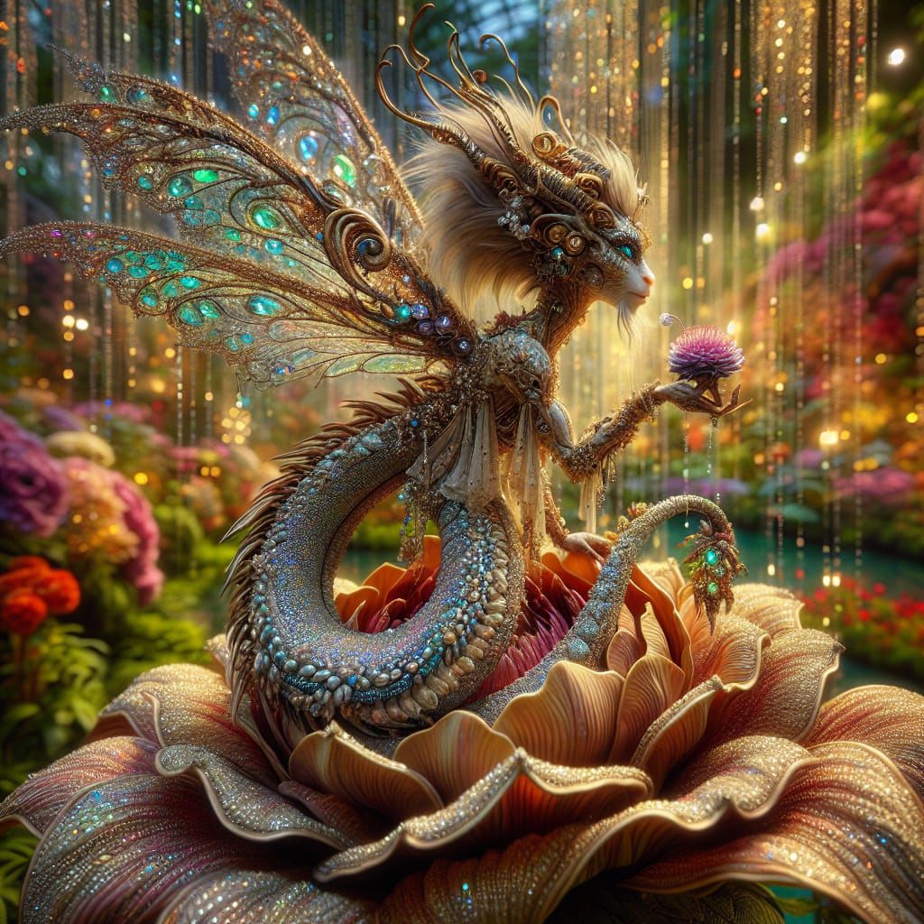 Dragon-Fairy Hybrid in an Art Nouveau Garden