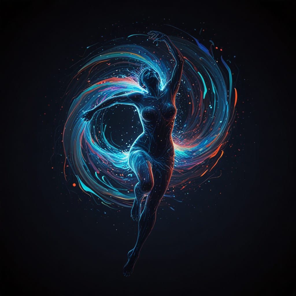 Weightless Figure in Vibrant Kaleidoscope of Colors